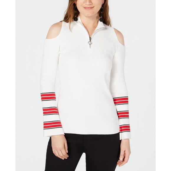 Inc International Concepts Womens Zip Front Cold Shoulder Sweater X-Small - Picture 2 of 3